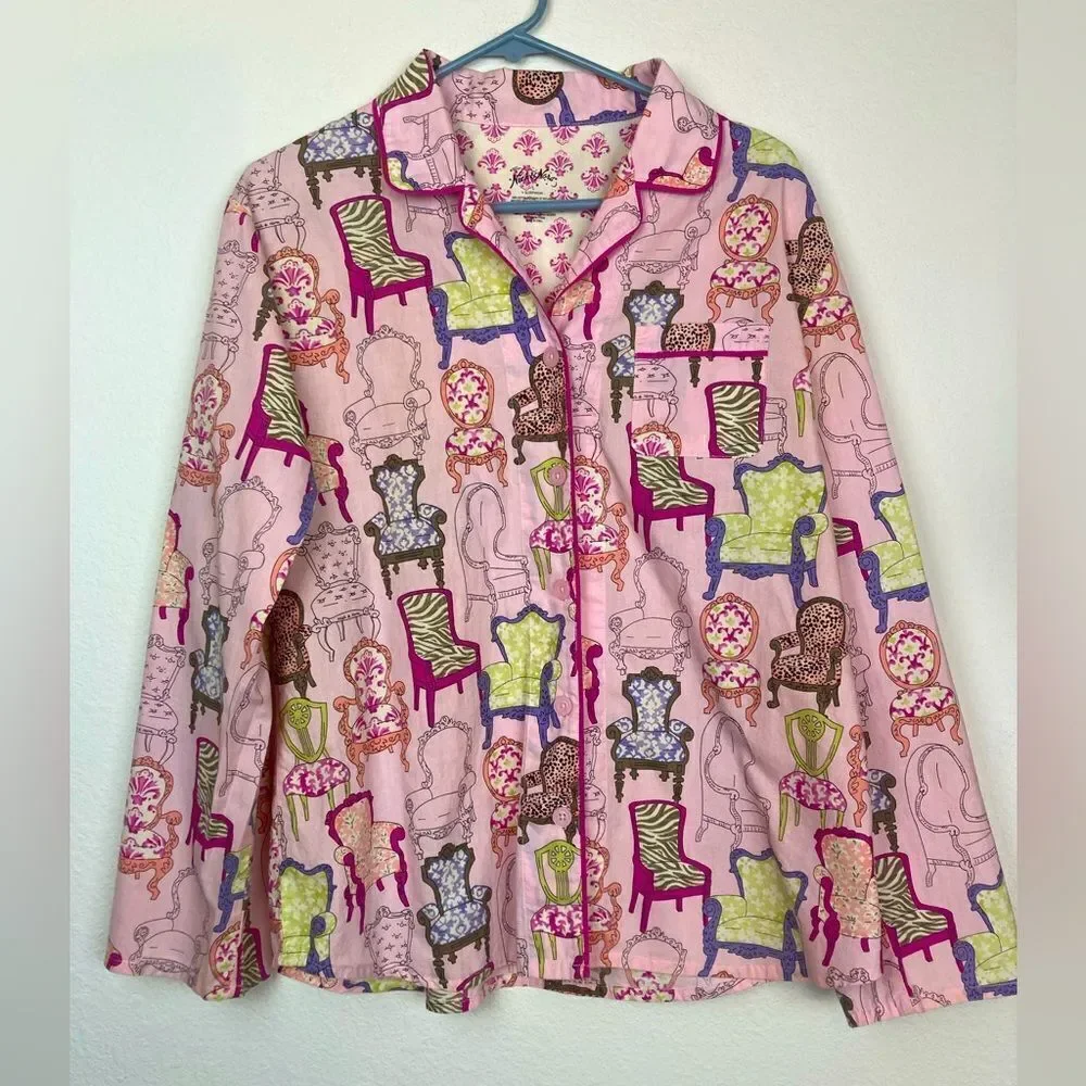 Nick & Nora VTG Rare Baroque chair print cotton pj top mint condition